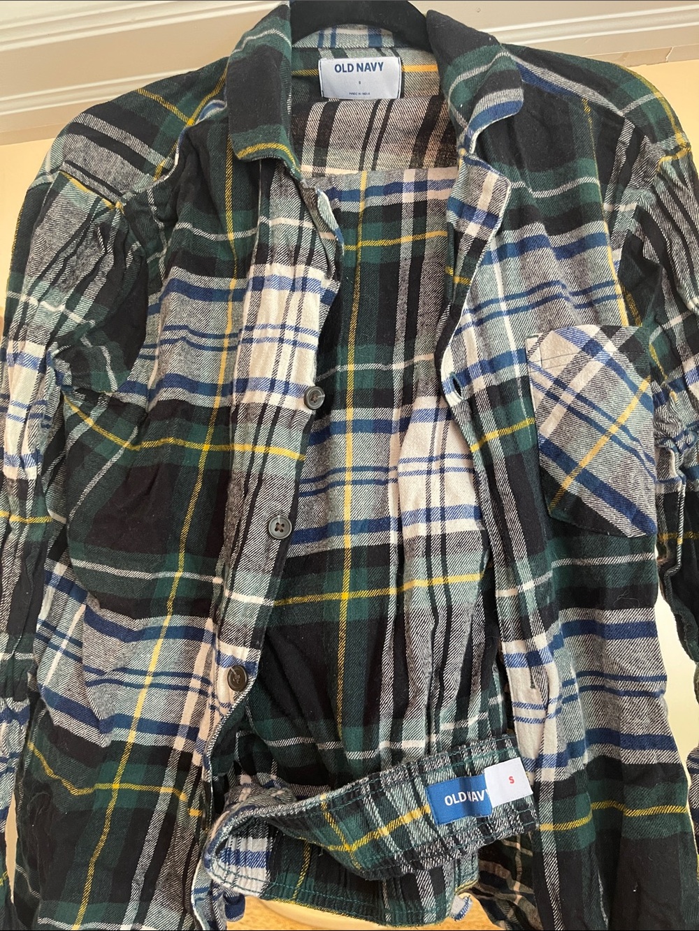 Old Navy Green, Blue & Yellow Plaid Button-Down Shirt